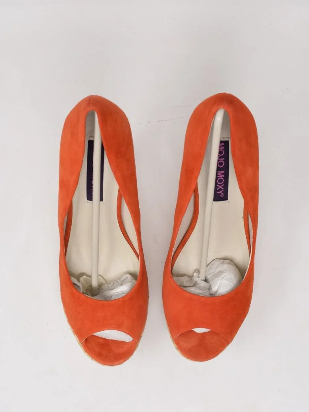 Mojo Moxy Tropicana Platform Pumps 7.5 B Orange Espadrille Heels New Open Peep